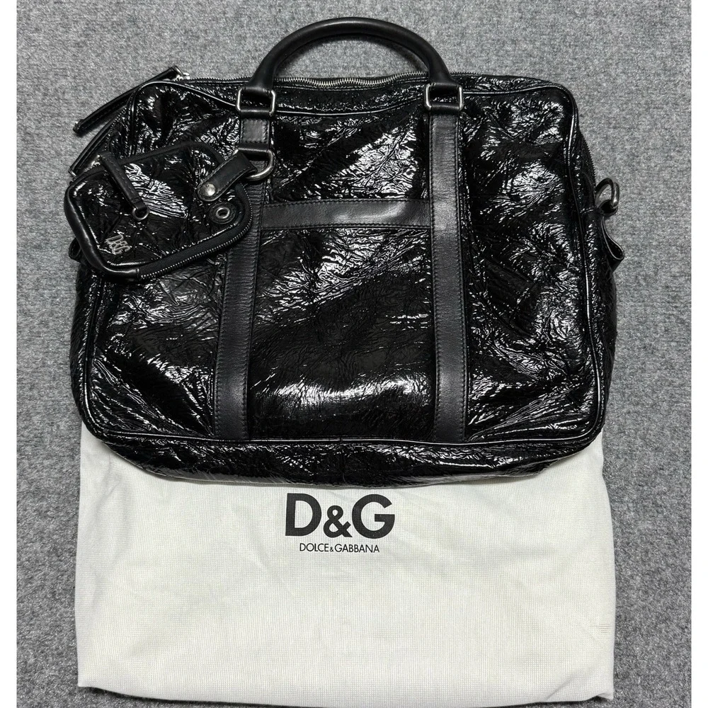 Dolce & Gabbana Briefcase Black Crinkle Leather Document Mens Business Bag